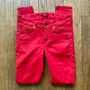 7 For All Mankind Wax Coated Red Skinny Jeans